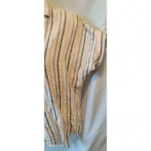 Thread & Supply Linen Retro Striped Shirt, size small, Mocha/beige/pastel orange - Picture 8 of 13